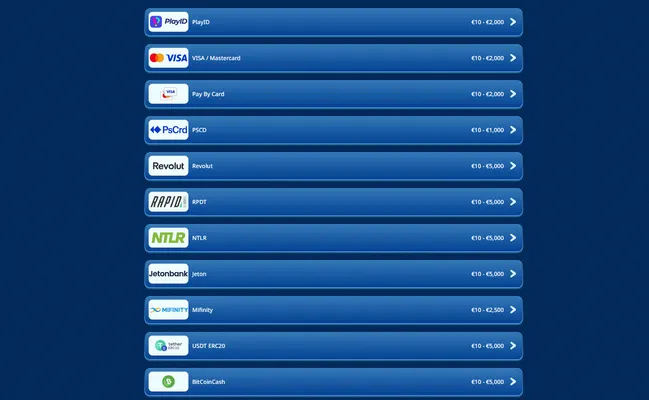 Captura de pantalla del depósito y métodos de pago de SGCasino